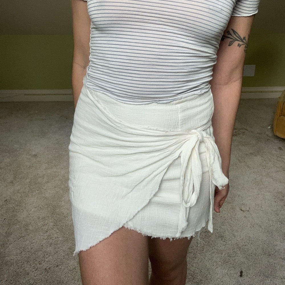 White wrap style mini skirt
